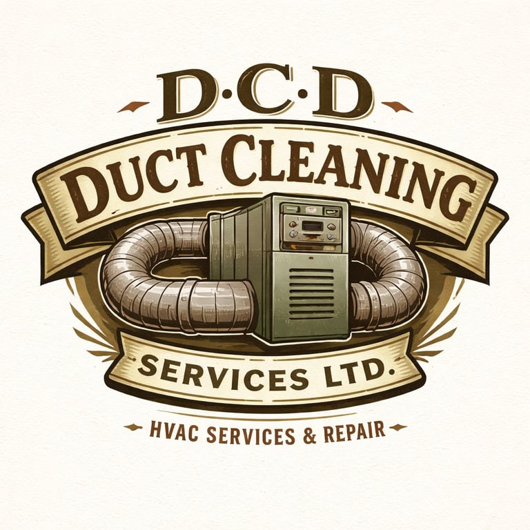 D.C.D. Duct Cleaning Services Ltd. logo featuring HVAC ductwork and equipment with vintage badge design